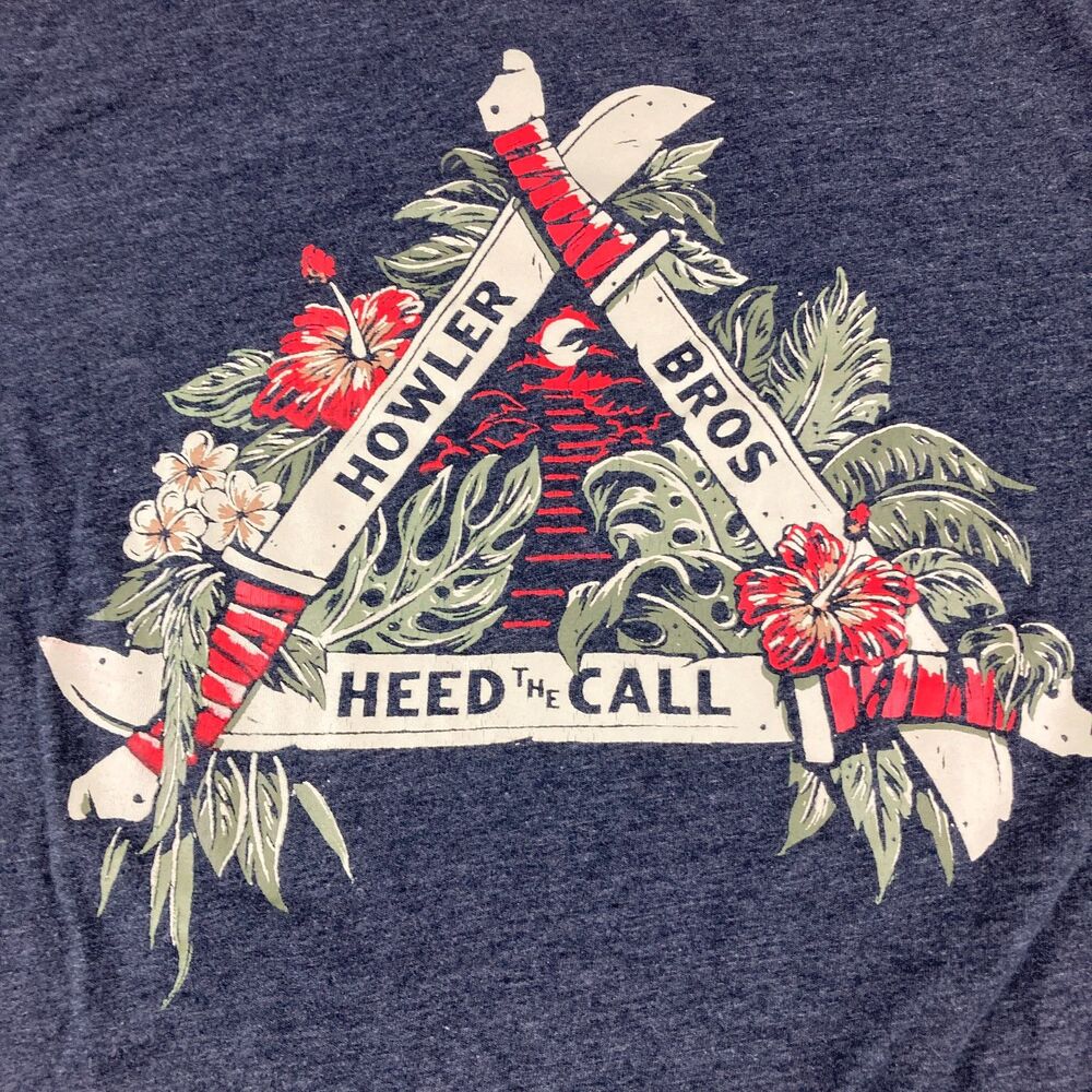 Howler Brothers T Shirt Mens S Heed The Call Machete Floral Graphic Gray Tee